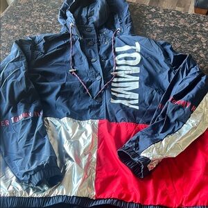 Tommy Hilfiger Navy and Red Hooded Jacket size XL
